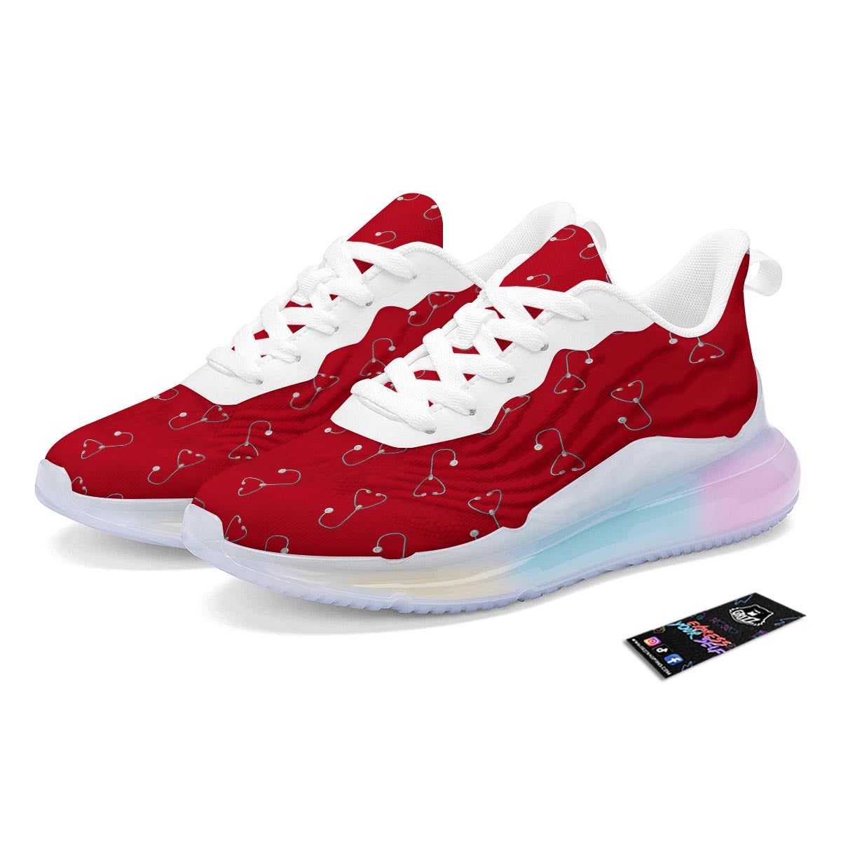 Stethoscope Red Print Pattern Running Sneakers-grizzshop