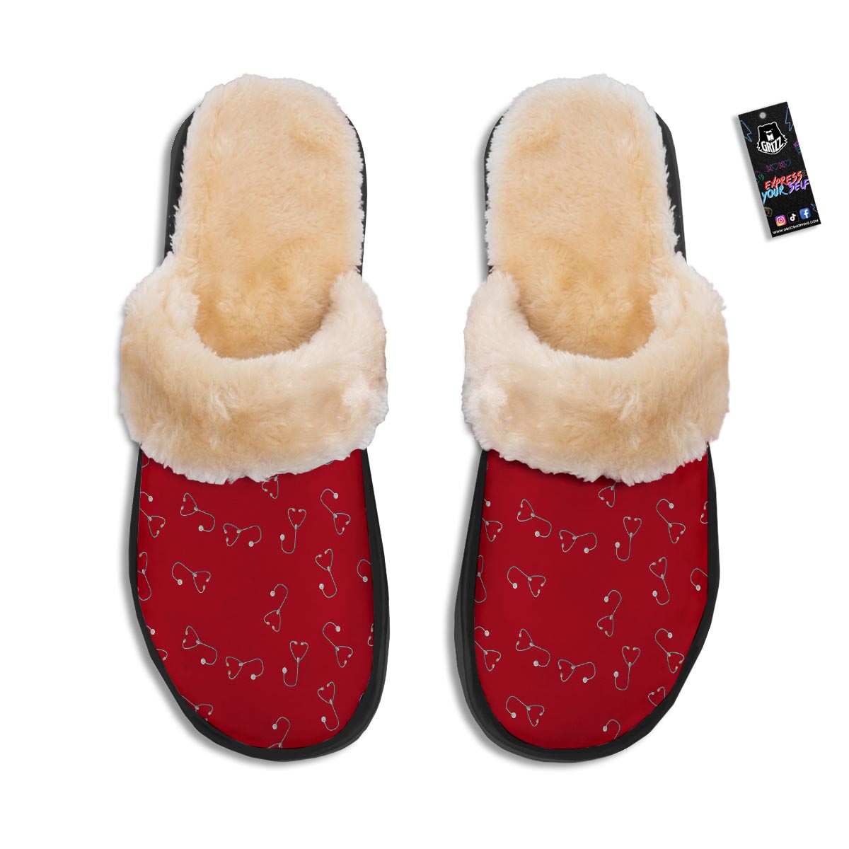 Stethoscope Red Print Pattern Slippers-grizzshop