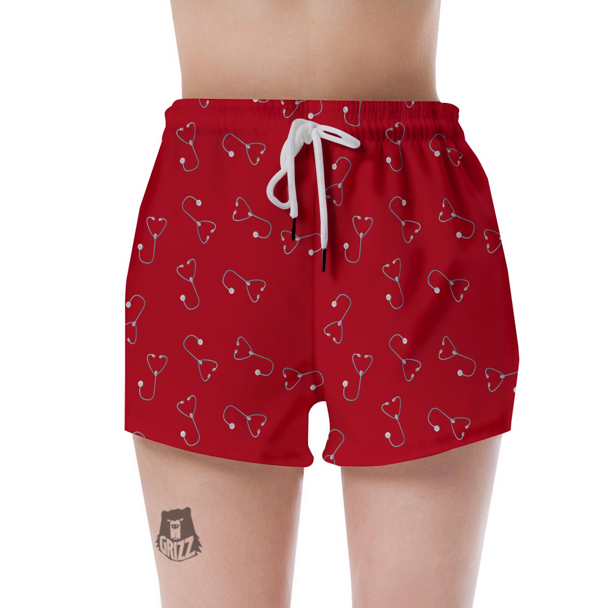Stethoscope Red Print Pattern Women's Shorts-grizzshop