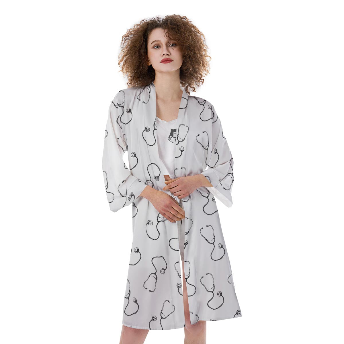 Stethoscope Sign Print Pattern Kimono-grizzshop