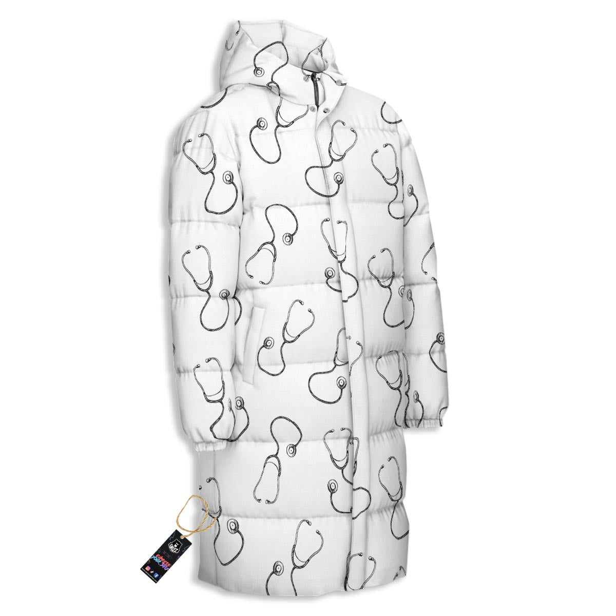 Stethoscope Sign Print Pattern Long Down Jacket-grizzshop