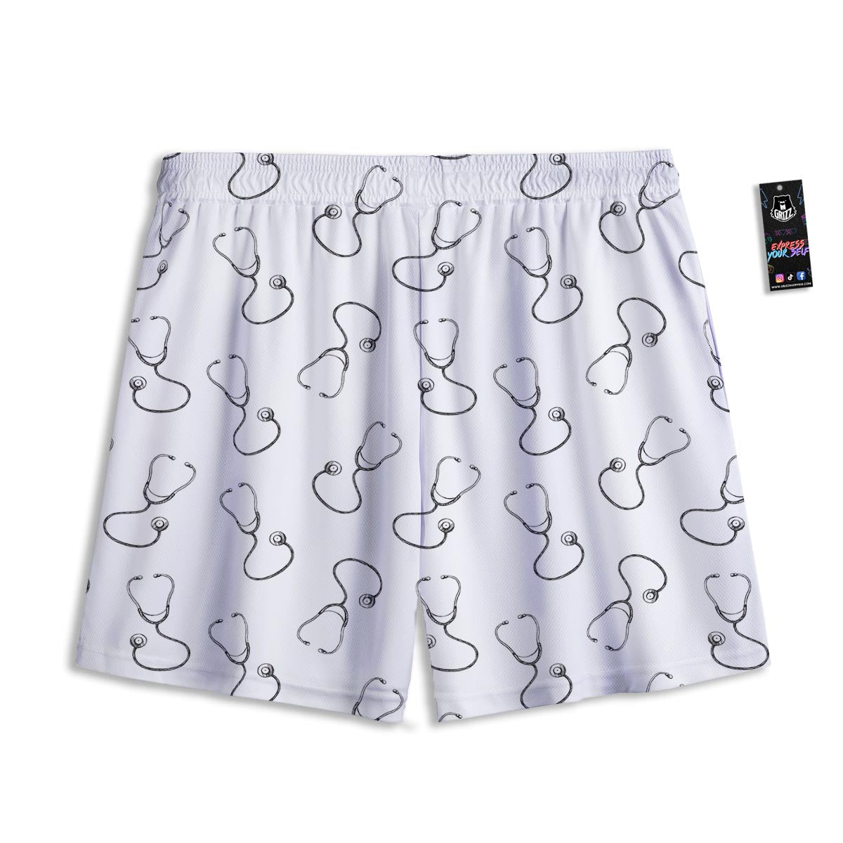 Stethoscope Sign Print Pattern Mesh Shorts-grizzshop