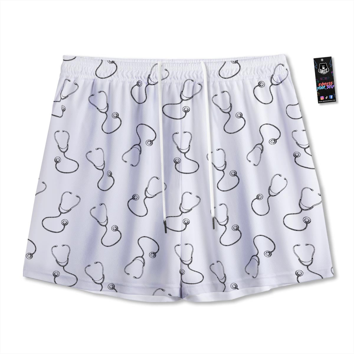 Stethoscope Sign Print Pattern Mesh Shorts-grizzshop