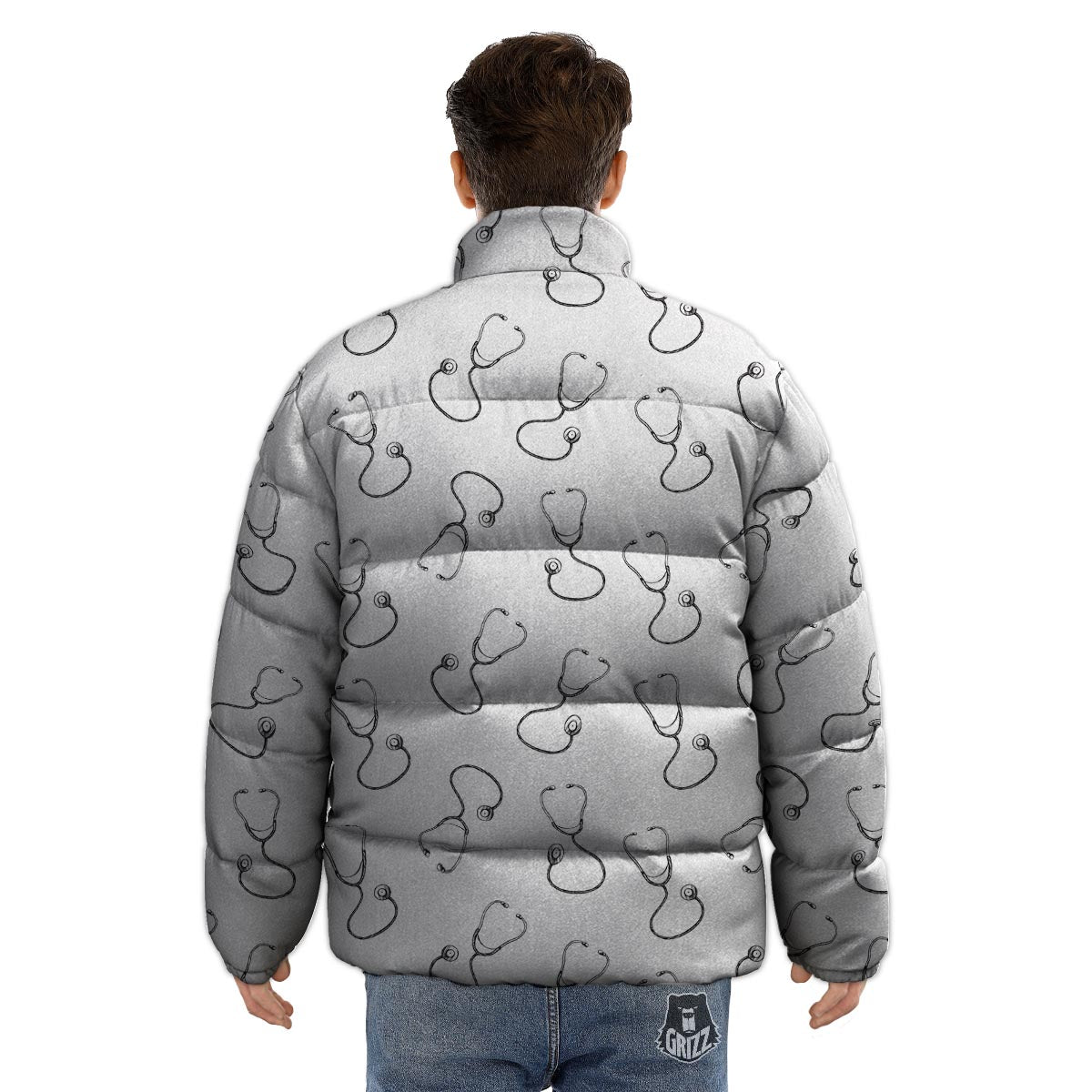 Stethoscope Sign Print Pattern Puffer Jacket-grizzshop