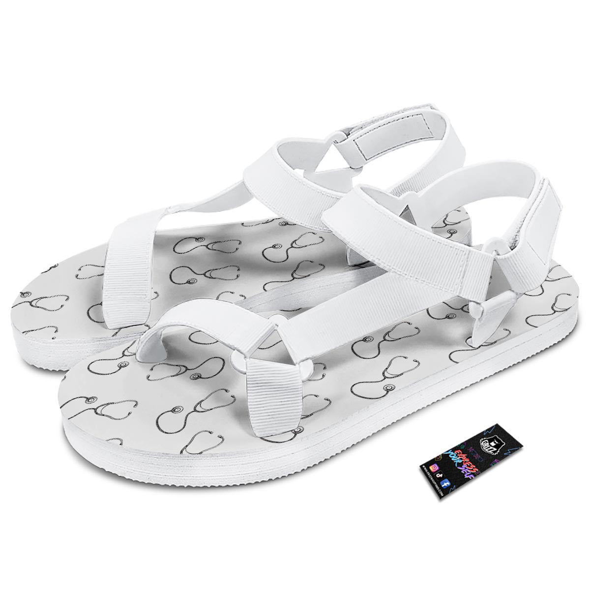 Stethoscope Sign Print Pattern White Open Toe Sandals-grizzshop