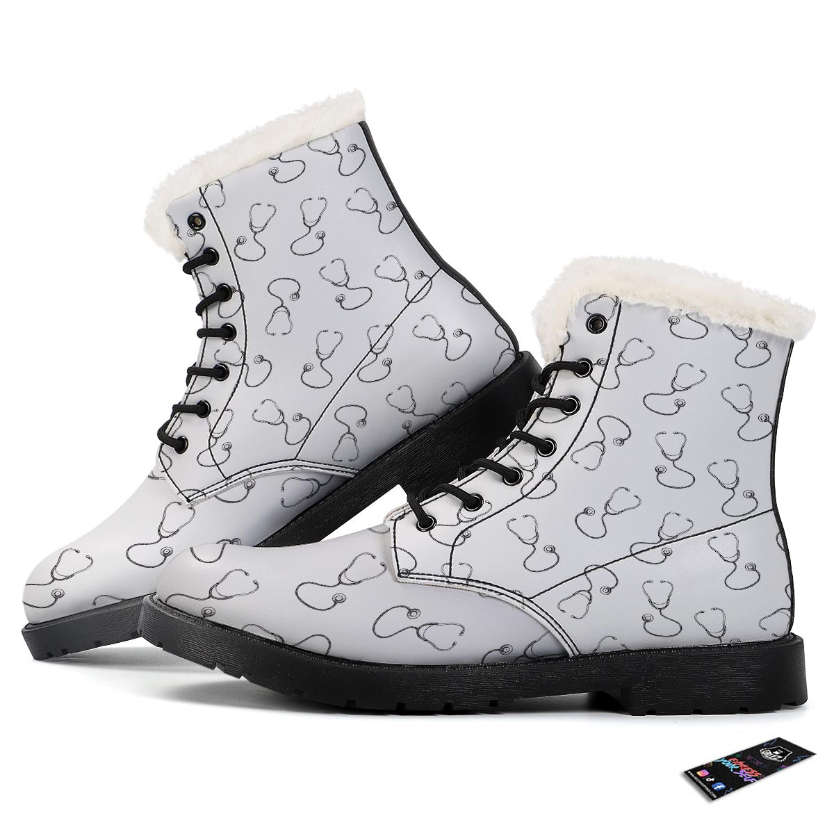 Stethoscope Sign Print Pattern Winter Boots-grizzshop