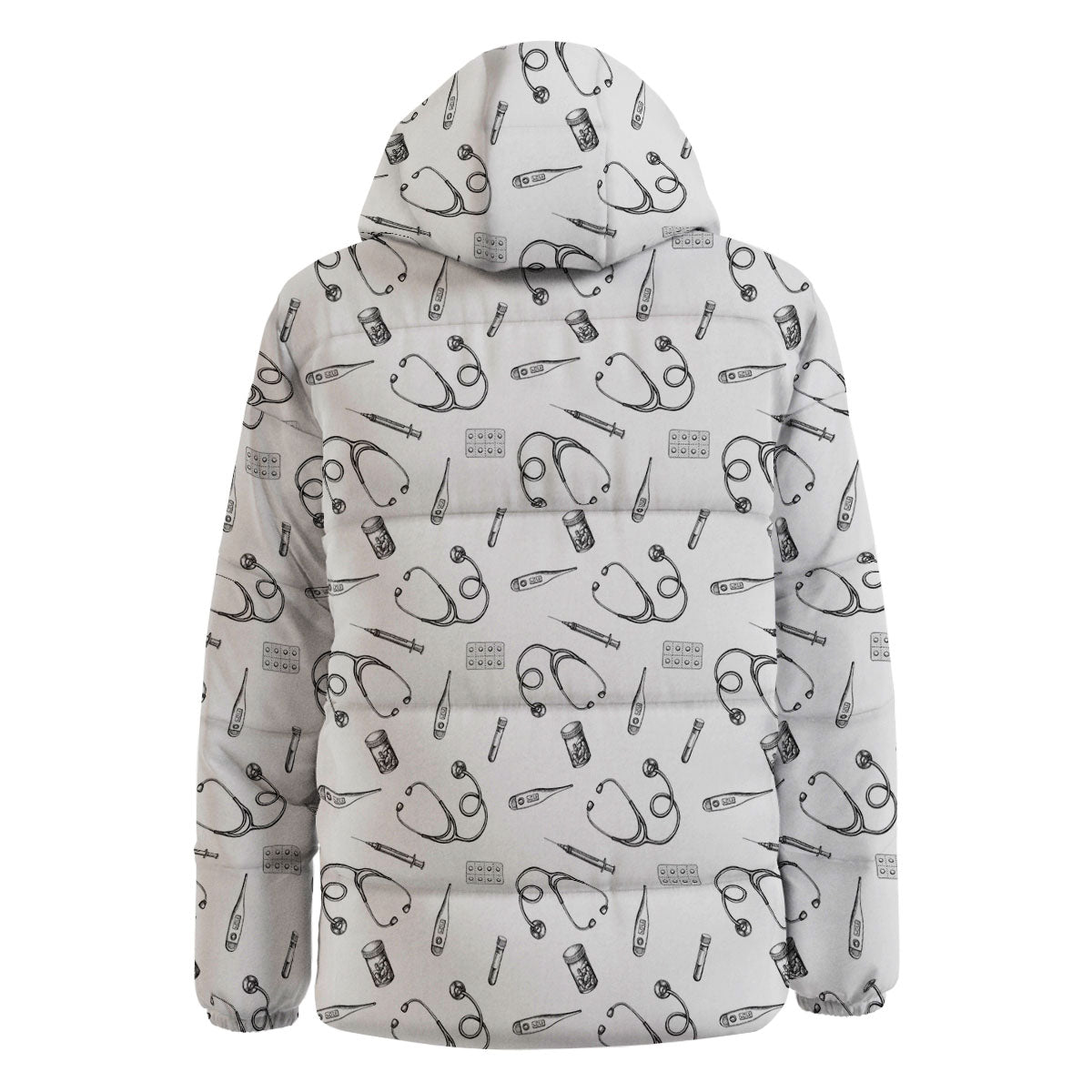 Stethoscope White And Black Print Pattern Down Jacket-grizzshop