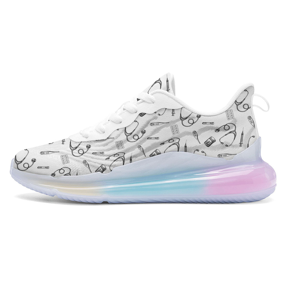 Stethoscope White And Black Print Pattern Running Sneakers-grizzshop