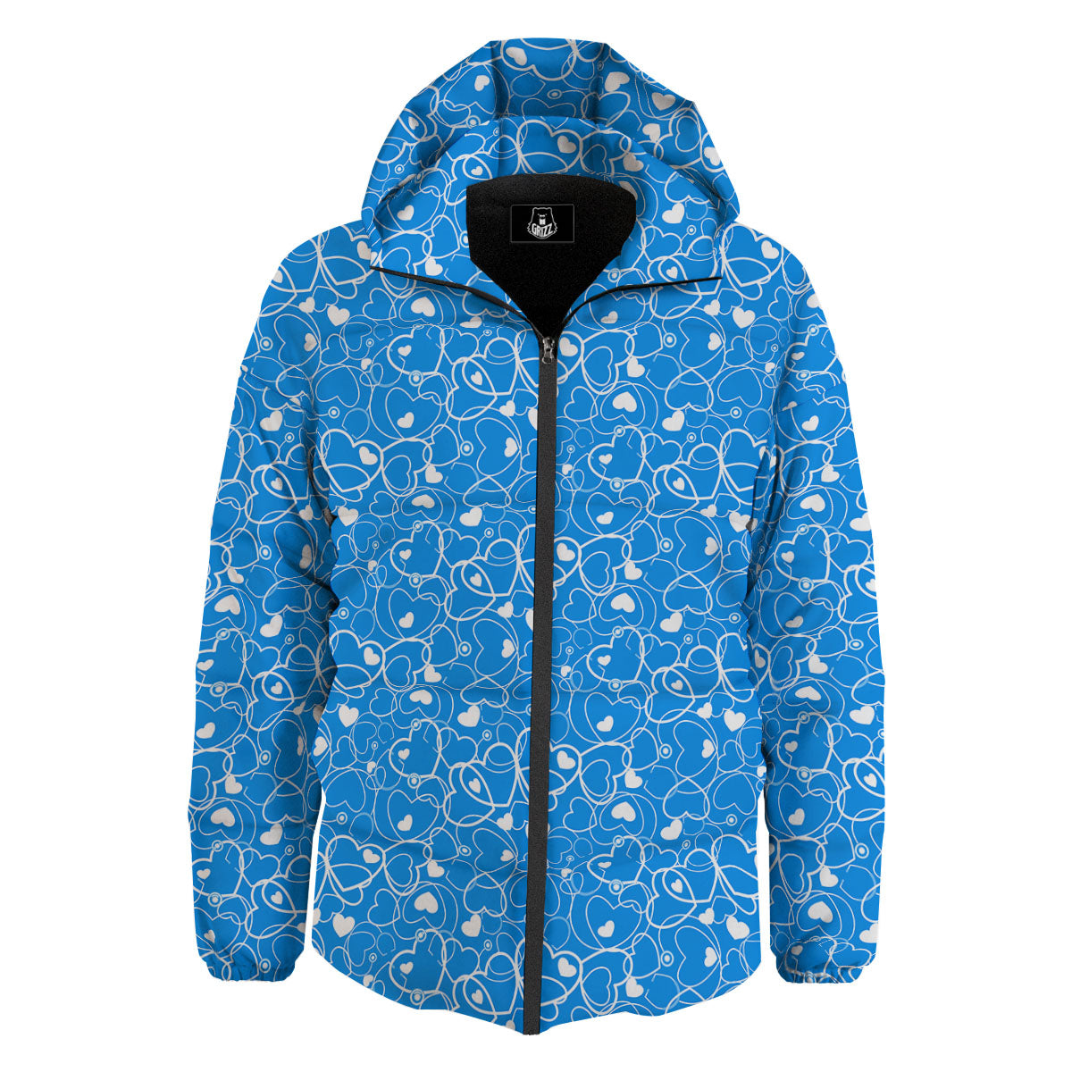 Stethoscope White And Blue Print Pattern Down Jacket-grizzshop