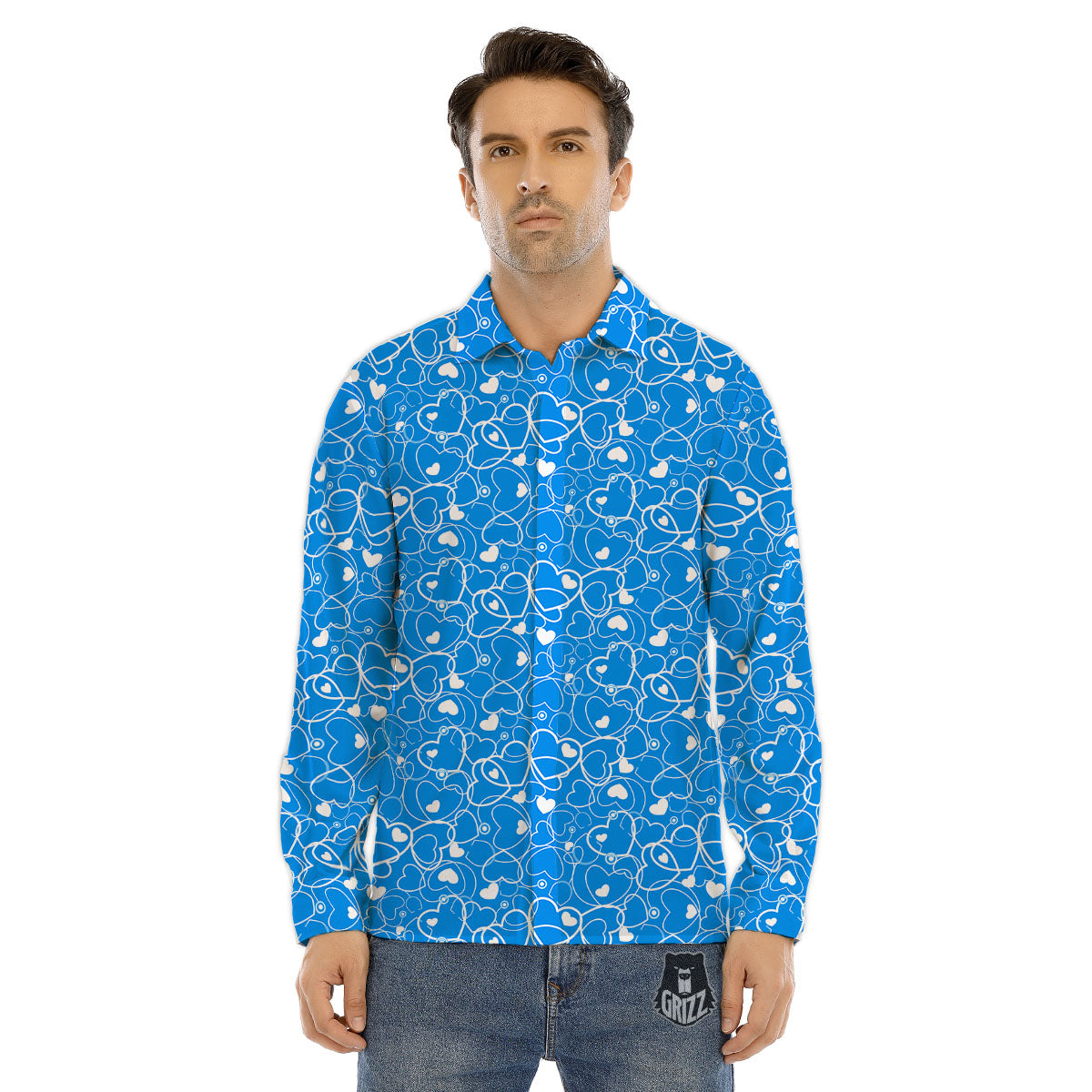 Stethoscope White And Blue Print Pattern Men's Dress Shirts-grizzshop