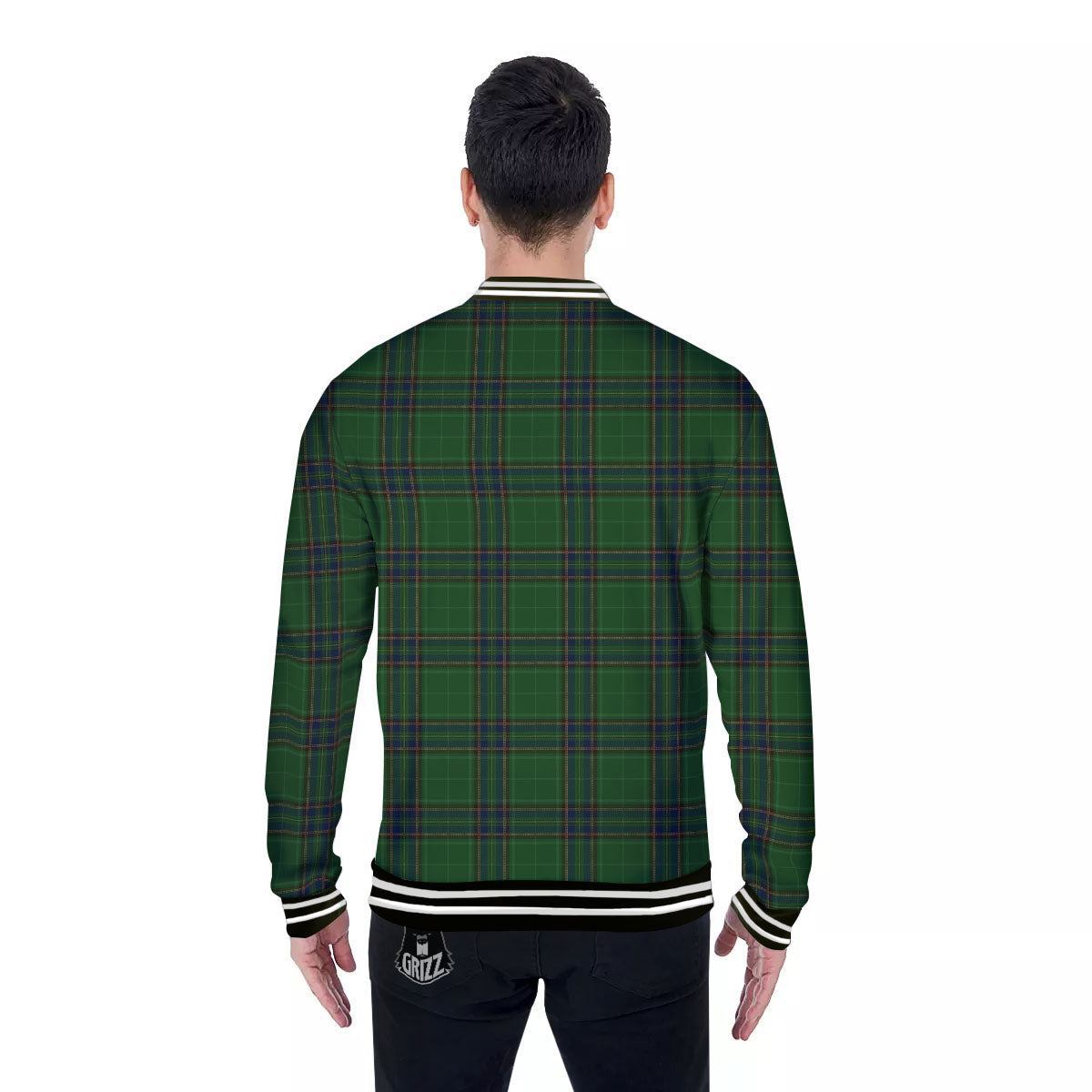Stewart Tartan Blue And Green Print Baseball Jacket-grizzshop