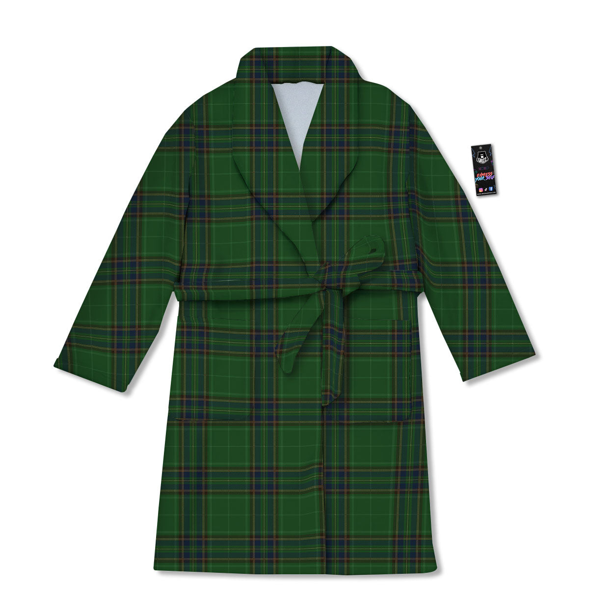 Stewart Tartan Blue And Green Print Bathrobe-grizzshop