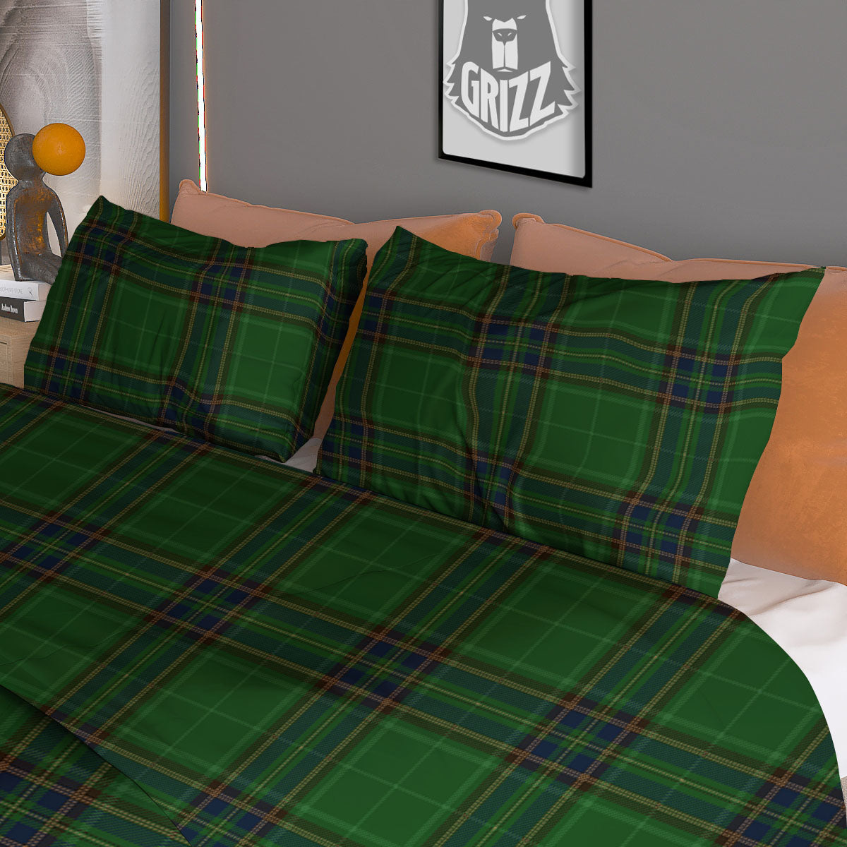 Stewart Tartan Blue And Green Print Duvet Cover Bedding Set
