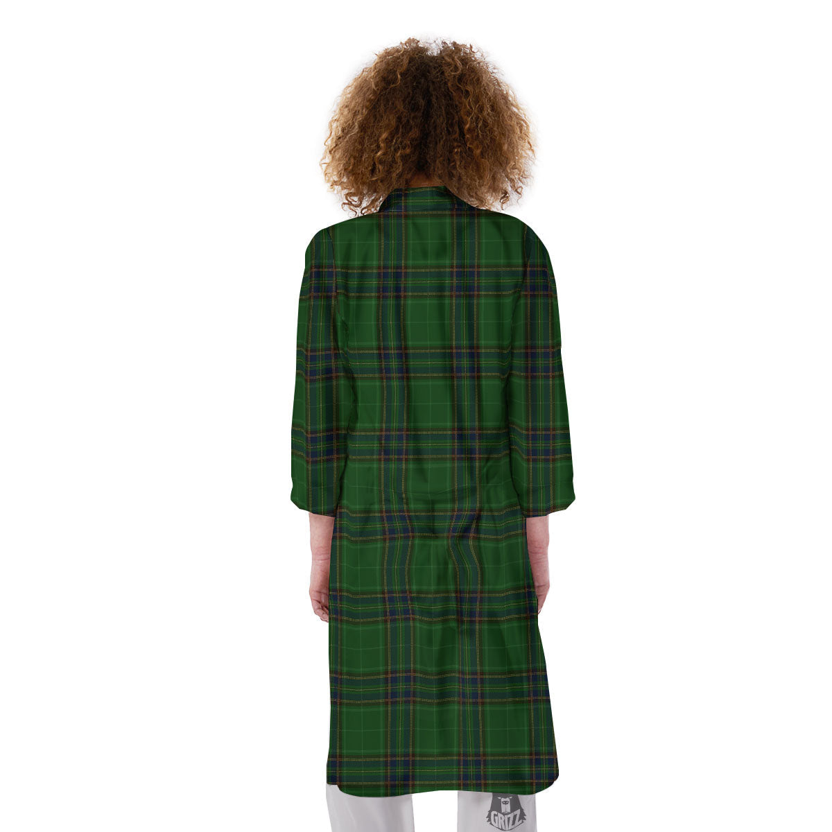Stewart Tartan Blue And Green Print Kimono-grizzshop