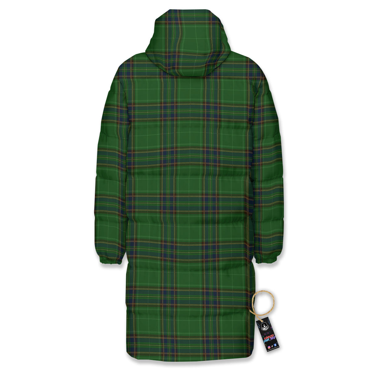 Stewart Tartan Blue And Green Print Long Down Jacket-grizzshop