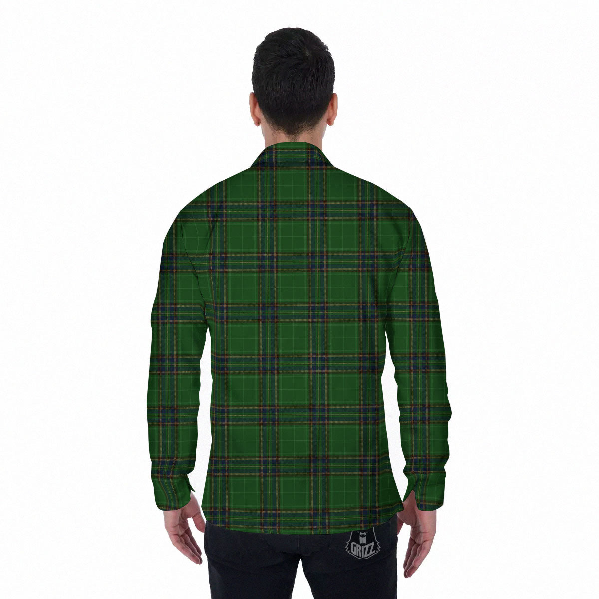 Stewart Tartan Blue And Green Print Men's Long Sleeve Shirts-grizzshop