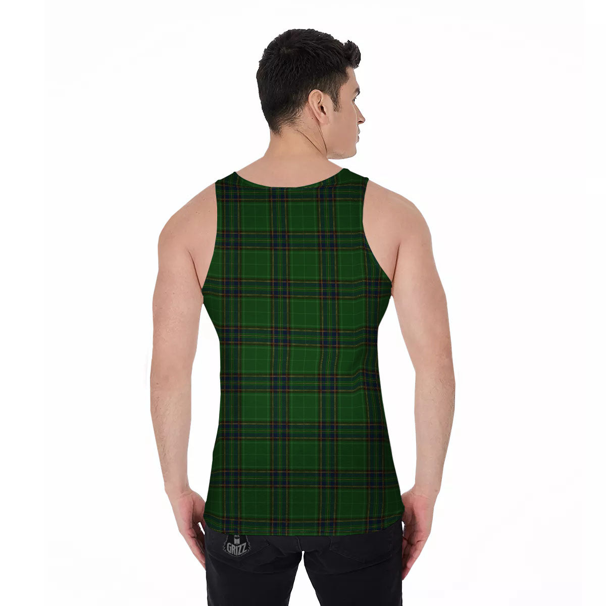 Stewart Tartan Blue And Green Print Men's Tank Top-grizzshop