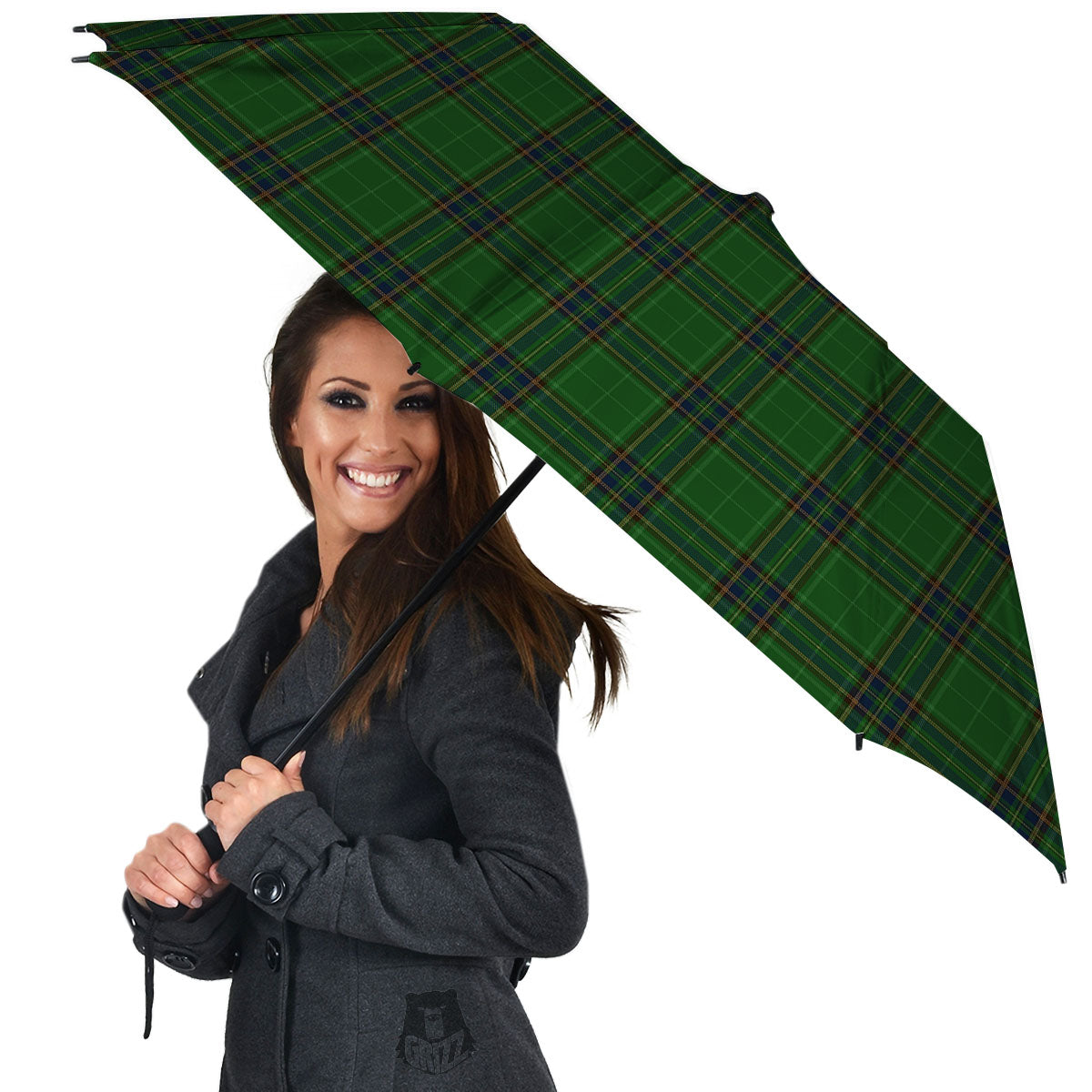 Stewart Tartan Blue And Green Print Umbrella-grizzshop