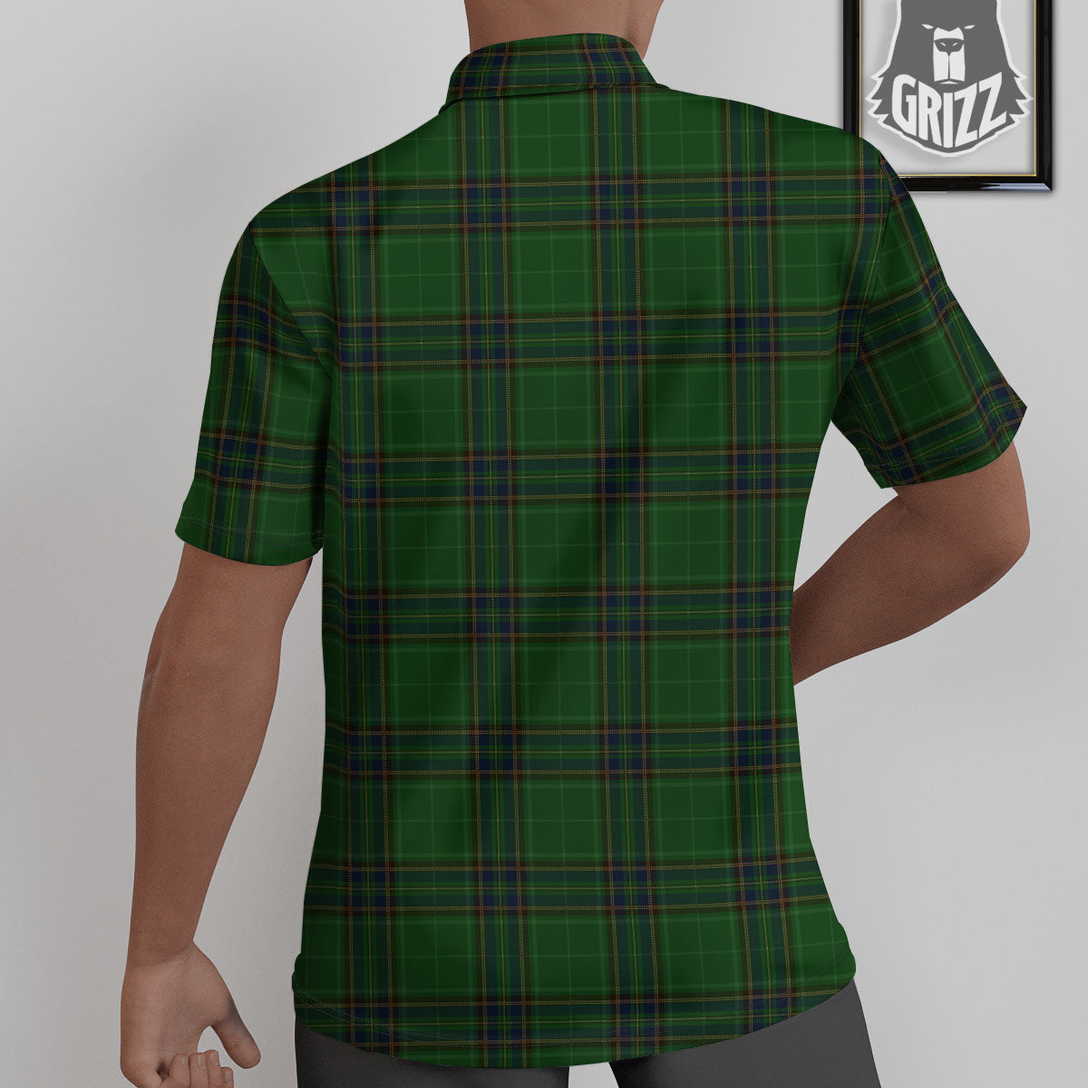 Stewart Tartan Blue And Green Print Untucked Shirts-grizzshop