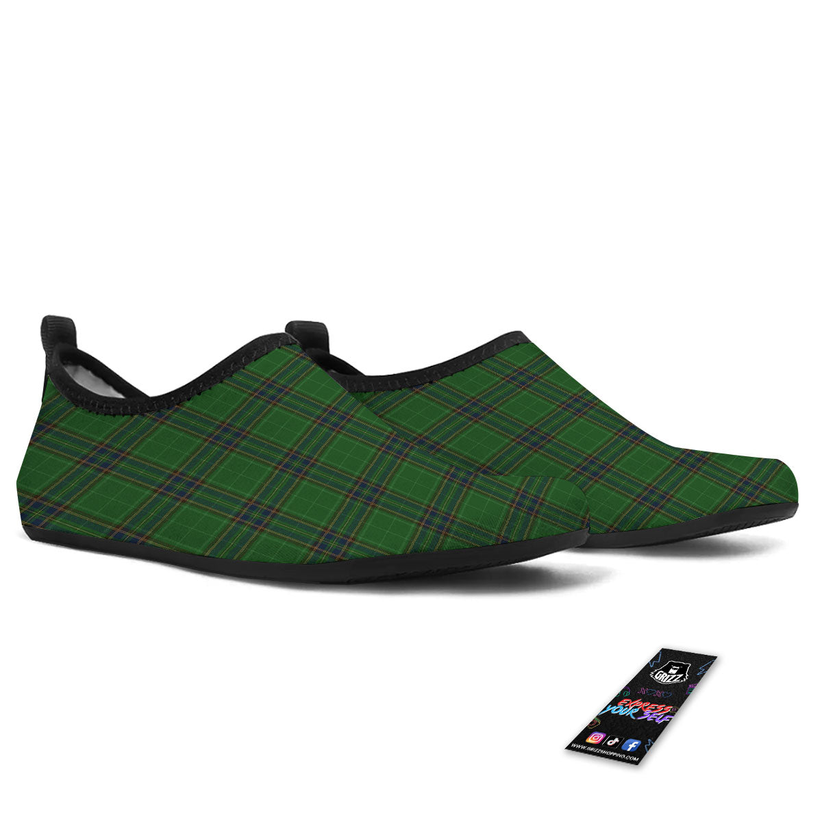 Stewart Tartan Blue And Green Print Water Shoes-grizzshop