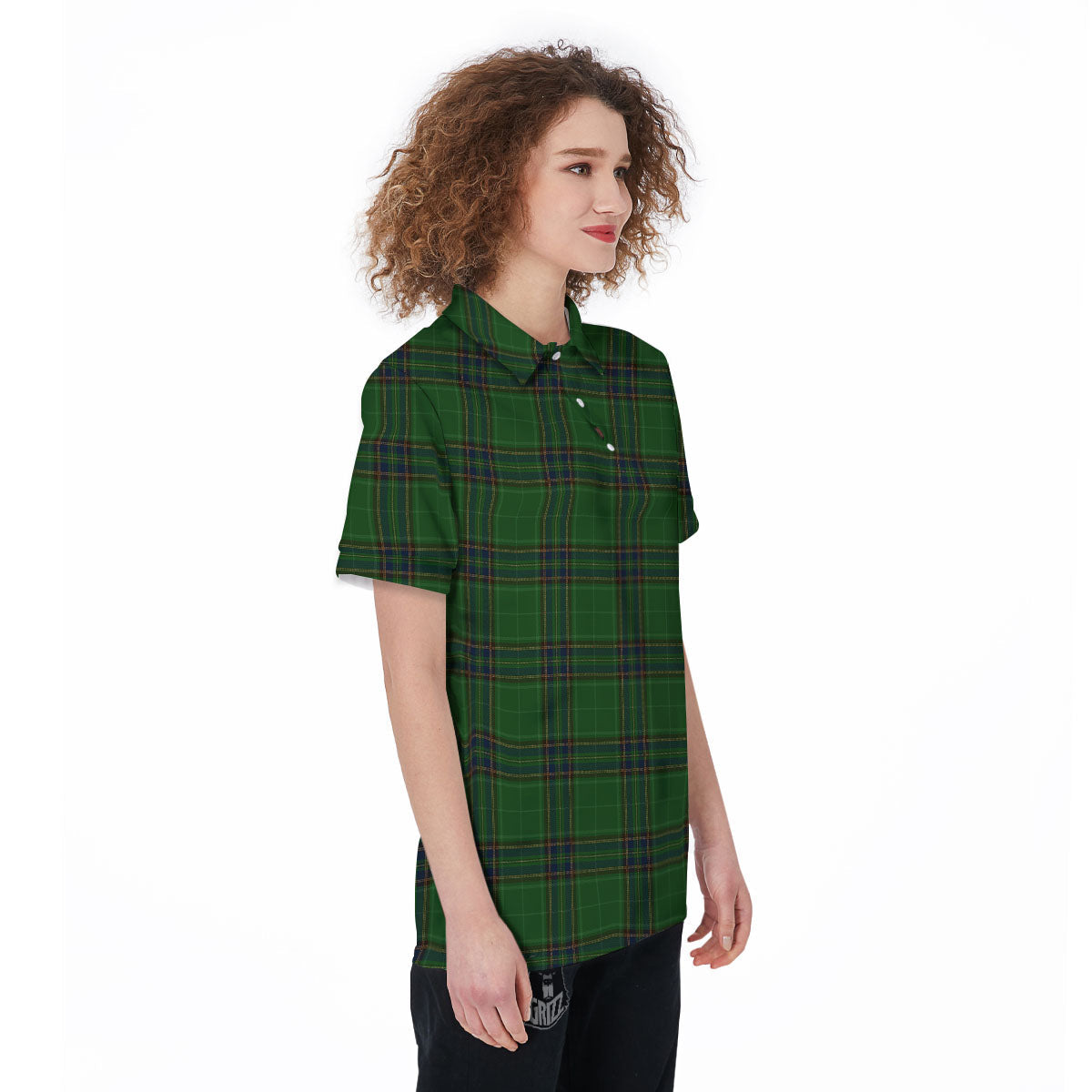 Stewart Tartan Blue And Green Print Women's Golf Shirts-grizzshop