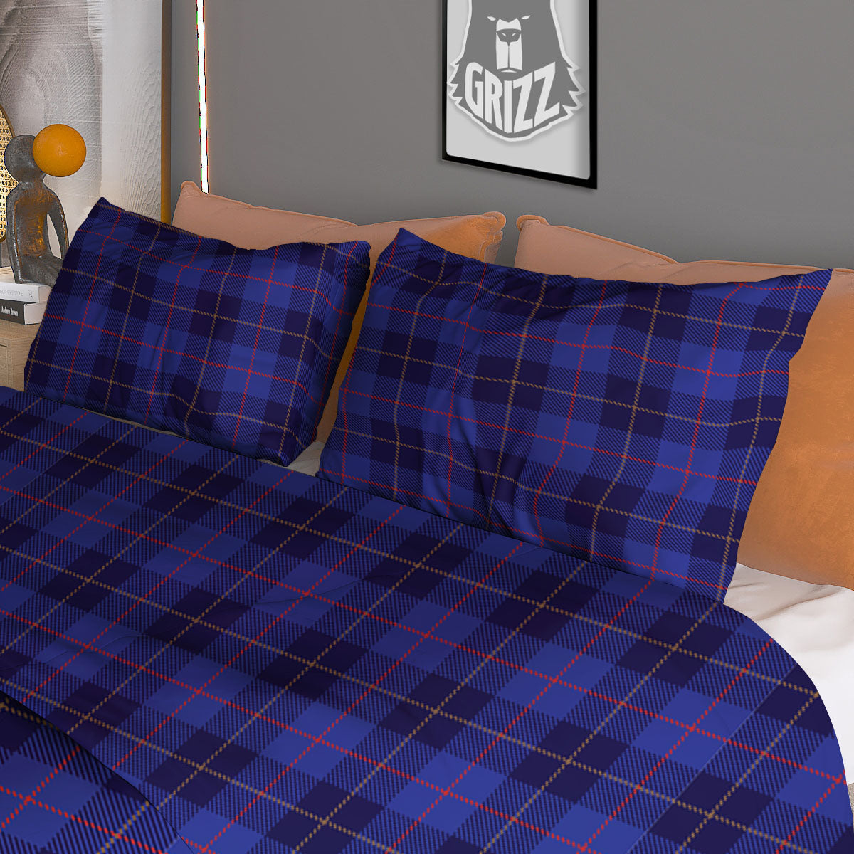 Stewart Tartan Deep Blue Print Duvet Cover Bedding Set