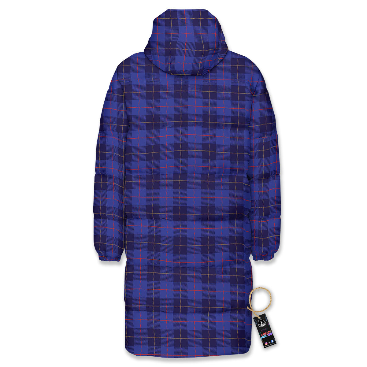 Stewart Tartan Deep Blue Print Long Down Jacket-grizzshop