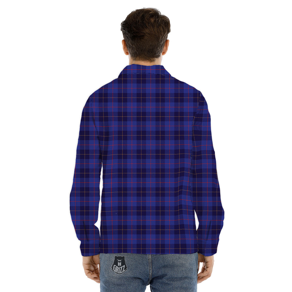 Stewart Tartan Deep Blue Print Men's Dress Shirts-grizzshop