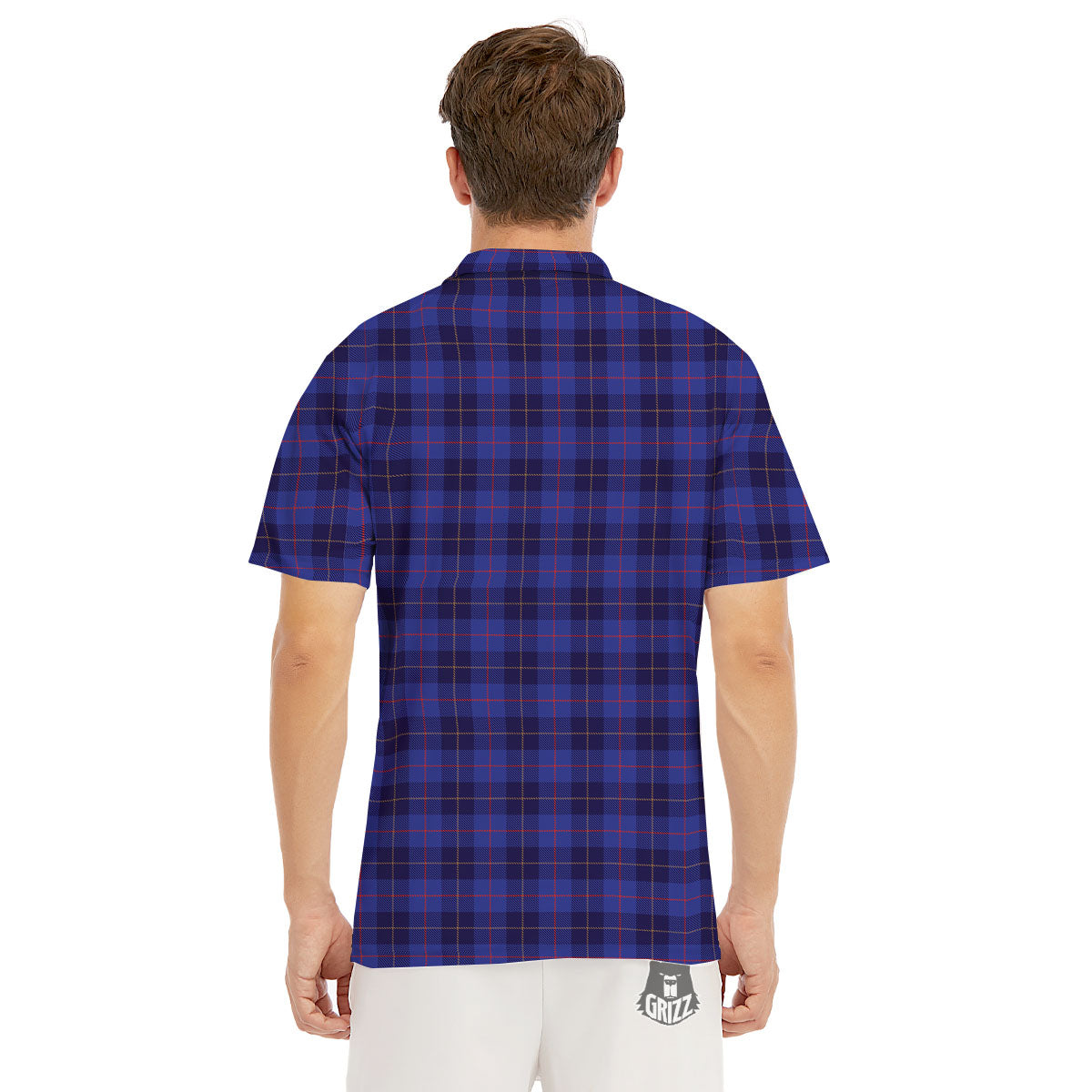 Stewart Tartan Deep Blue Print Men's Golf Shirts-grizzshop