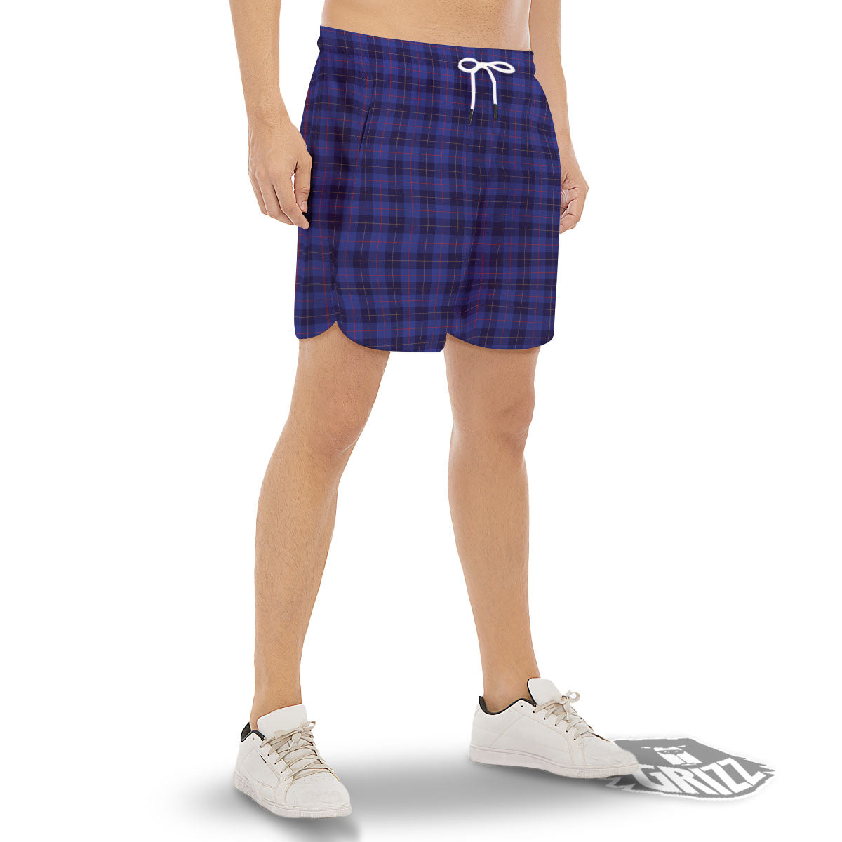 Stewart Tartan Deep Blue Print Men's Gym Shorts-grizzshop