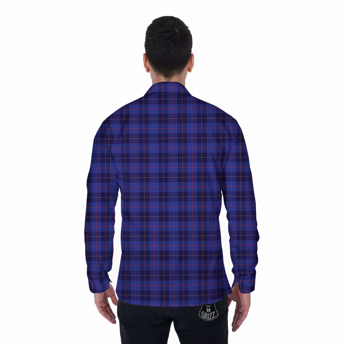 Stewart Tartan Deep Blue Print Men's Long Sleeve Shirts-grizzshop