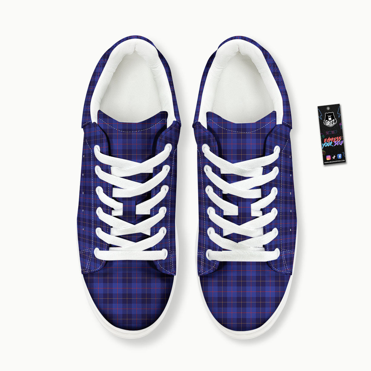 Stewart Tartan Deep Blue Print Platform Shoes-grizzshop