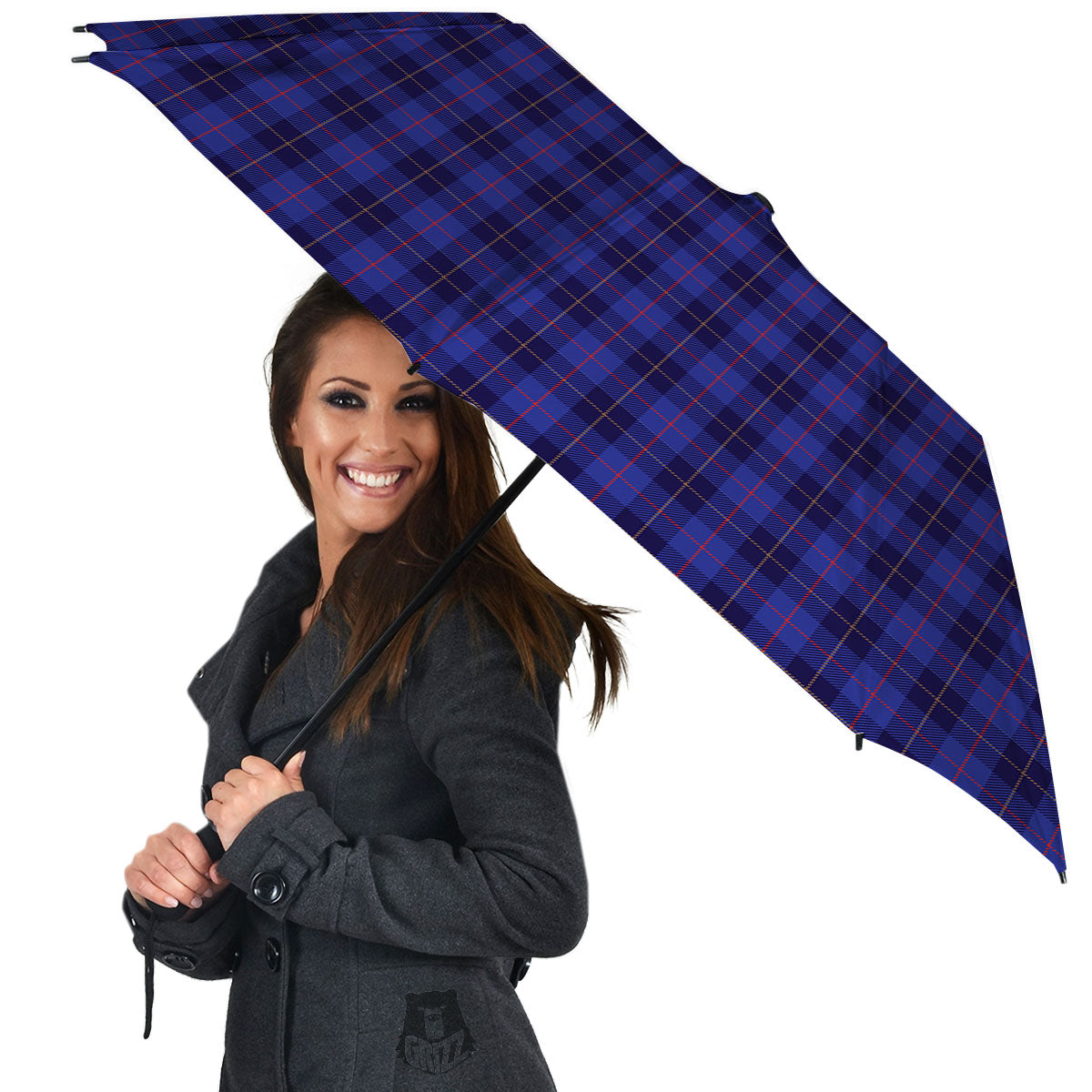 Stewart Tartan Deep Blue Print Umbrella-grizzshop