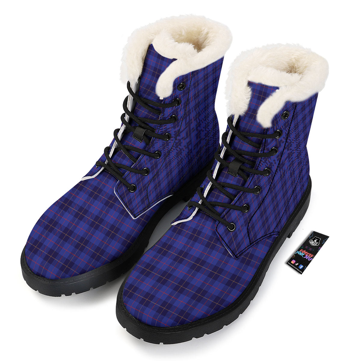 Stewart Tartan Deep Blue Print Winter Boots-grizzshop