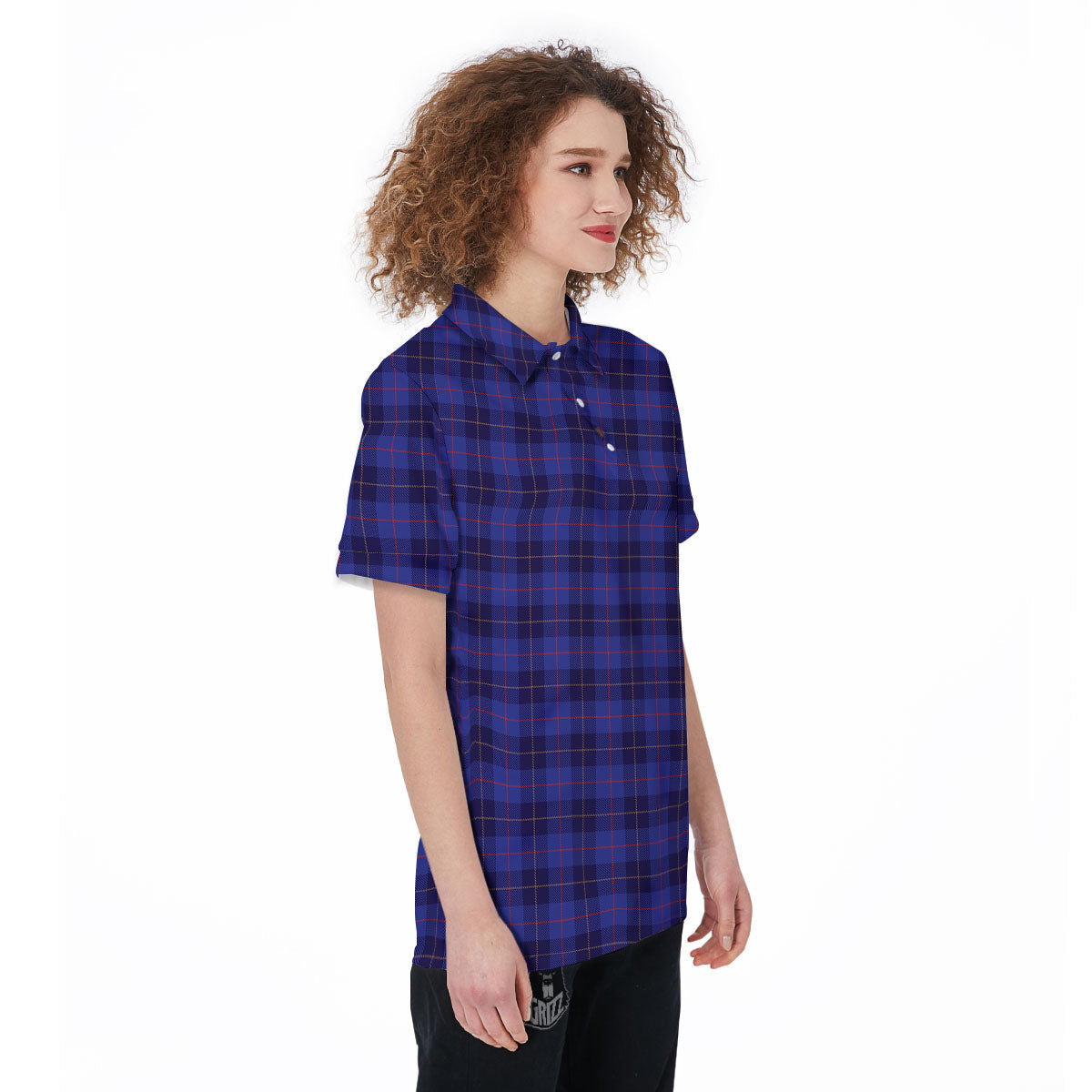 Stewart Tartan Deep Blue Print Women's Golf Shirts-grizzshop