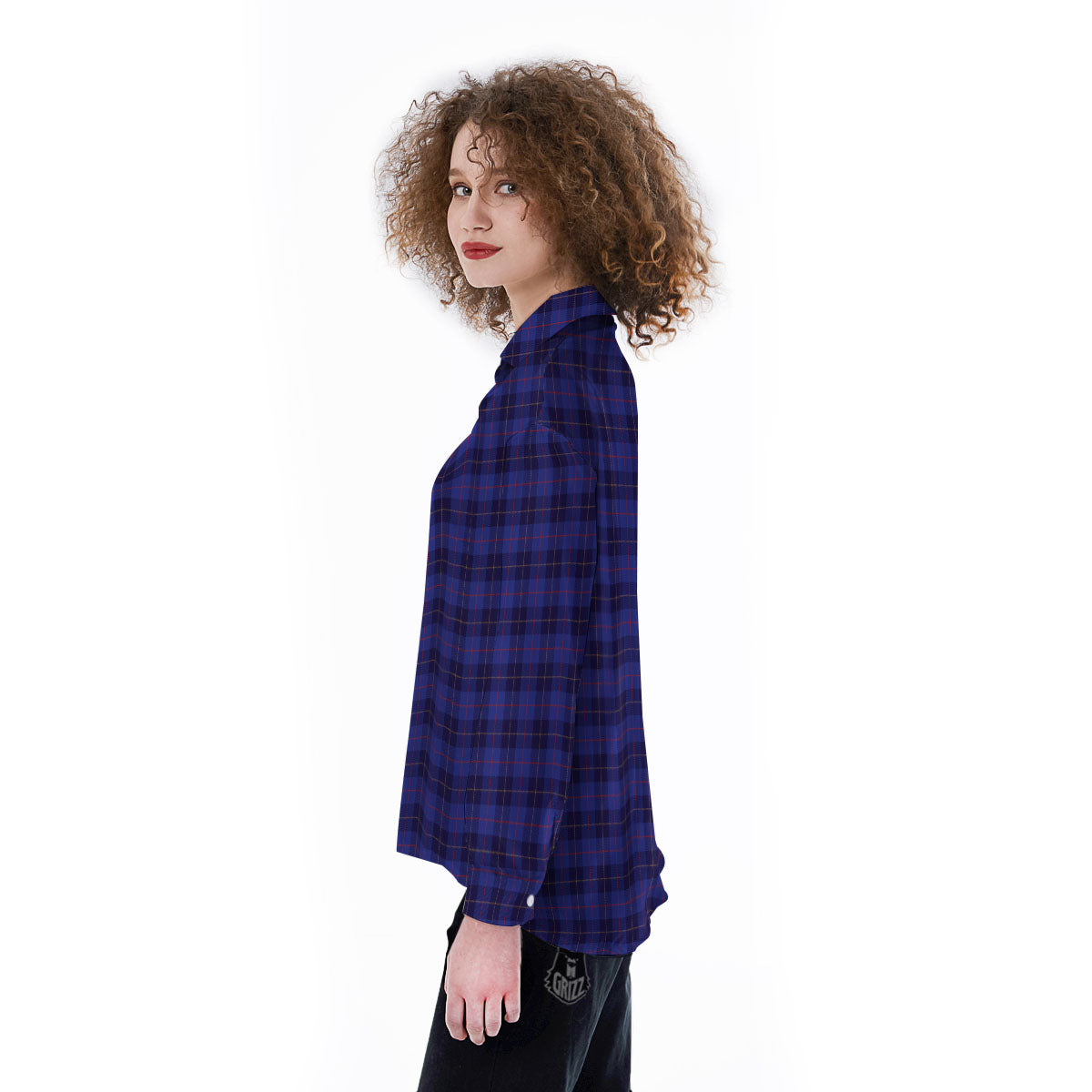 Stewart Tartan Deep Blue Print Women's Long Sleeve Shirts-grizzshop
