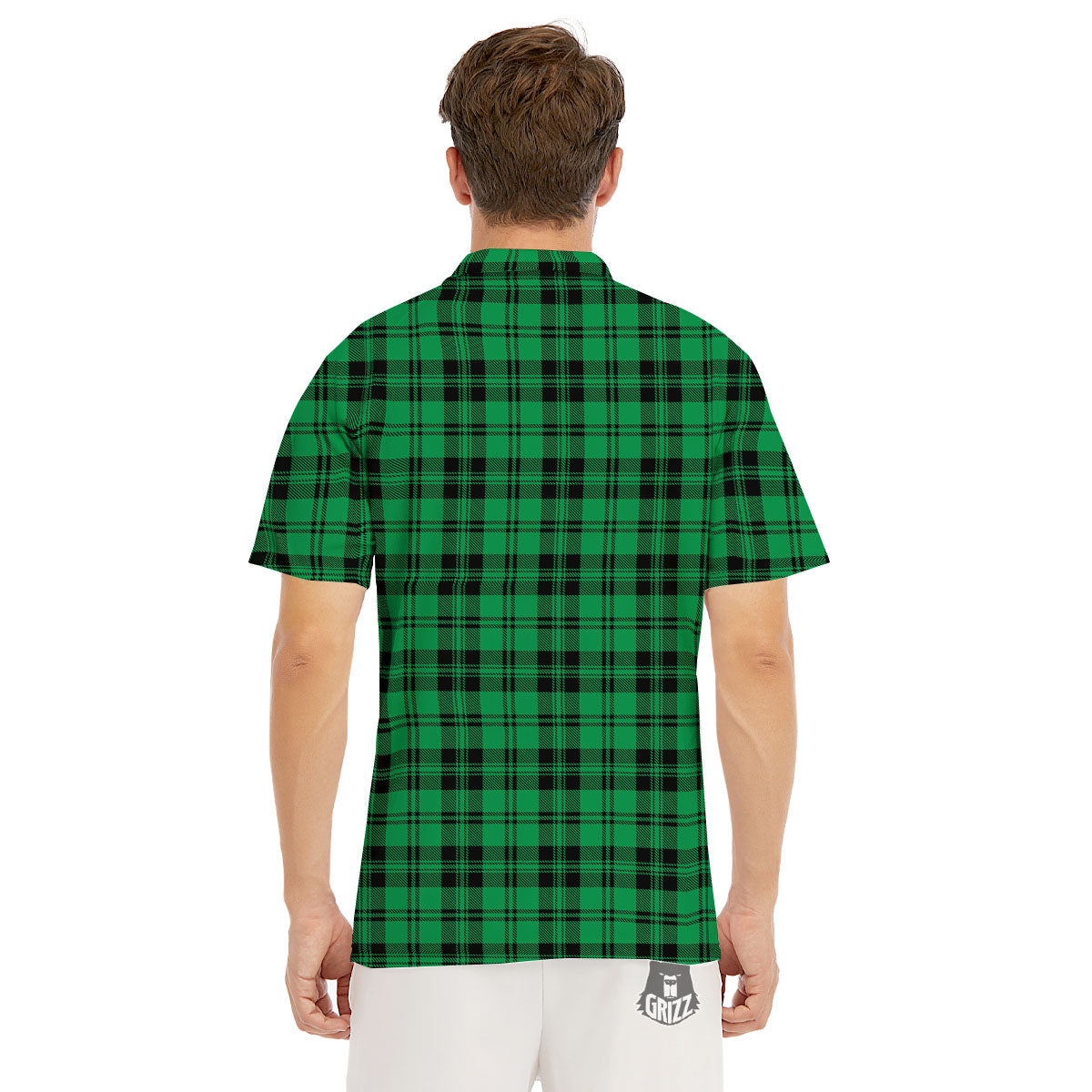 Stewart Tartan Green And Black Print Men's Golf Shirts-grizzshop