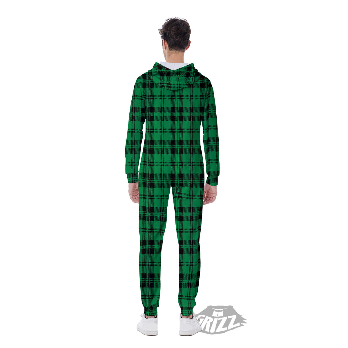 Stewart Tartan Green And Black Print Men's Jumpsuit-grizzshop