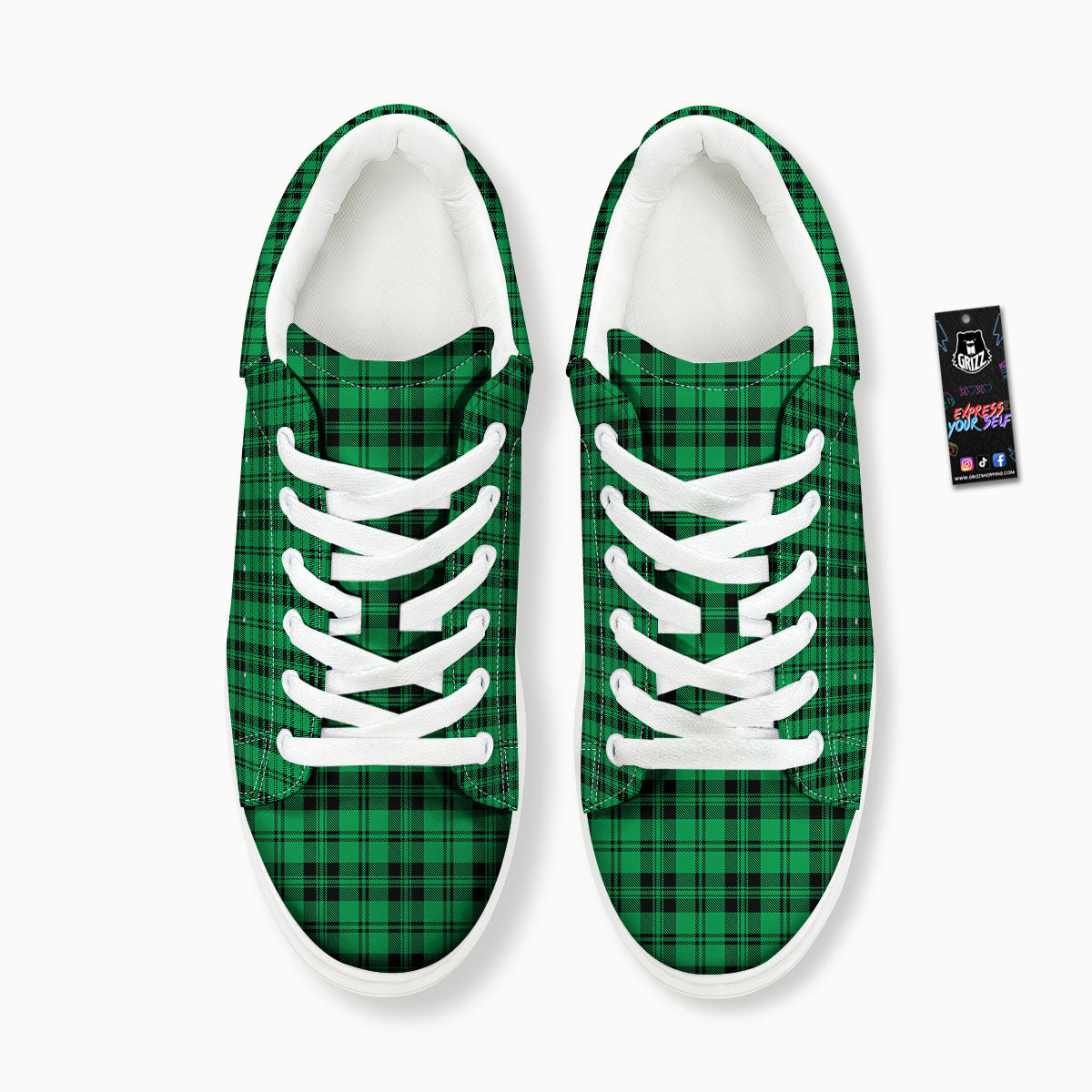 Stewart Tartan Green And Black Print Platform Shoes-grizzshop