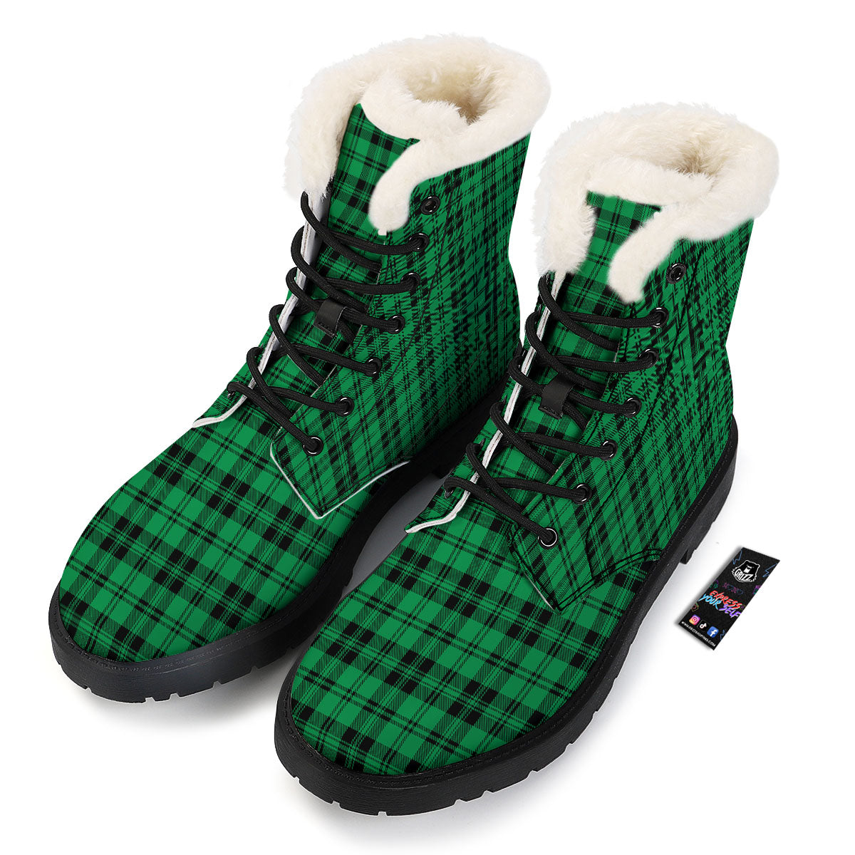 Stewart Tartan Green And Black Print Winter Boots-grizzshop