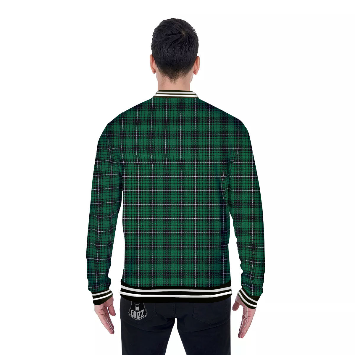 Stewart Tartan Green Print Baseball Jacket-grizzshop