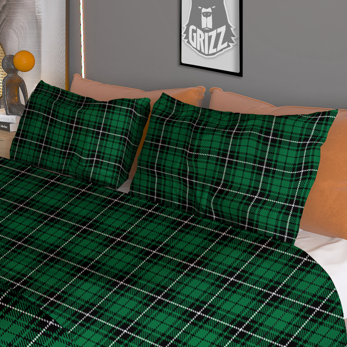 Stewart Tartan Green Print Duvet Cover Bedding Set