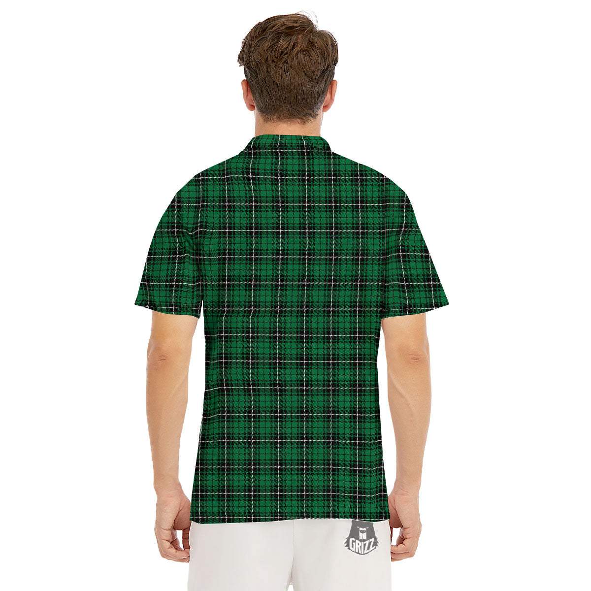 Stewart Tartan Green Print Men's Golf Shirts-grizzshop