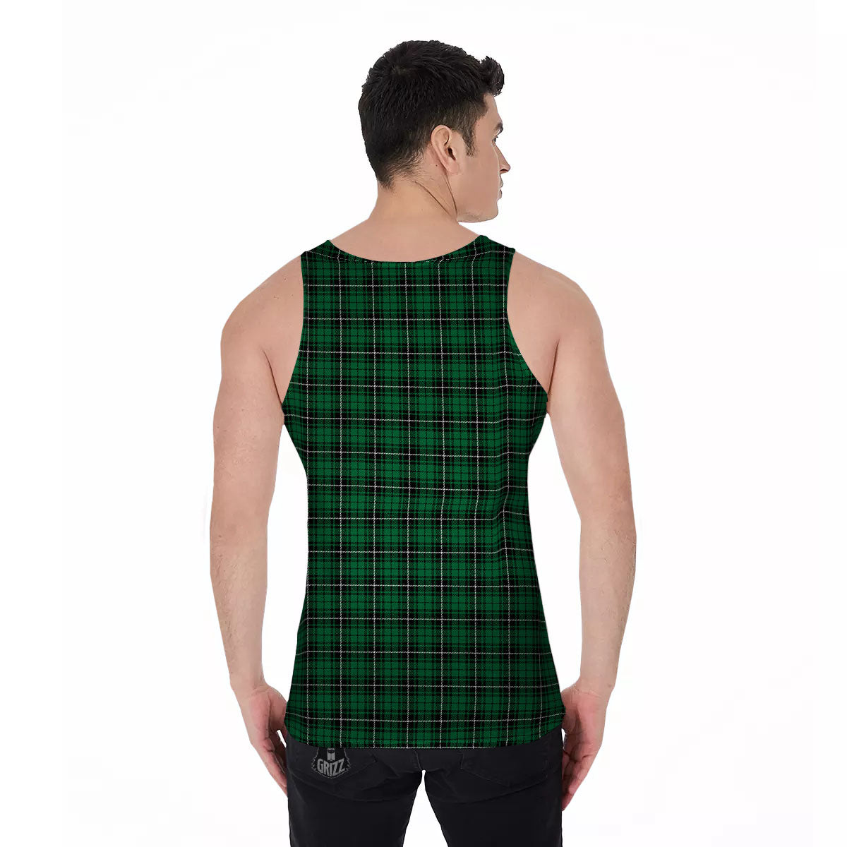 Stewart Tartan Green Print Men's Tank Top-grizzshop