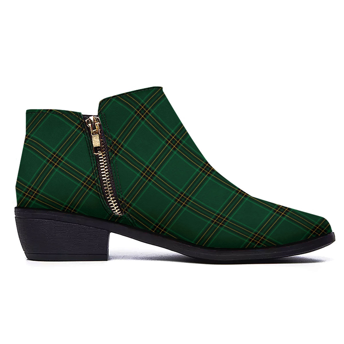 Stewart Tartan Green Print Pattern Ankle Boots-grizzshop