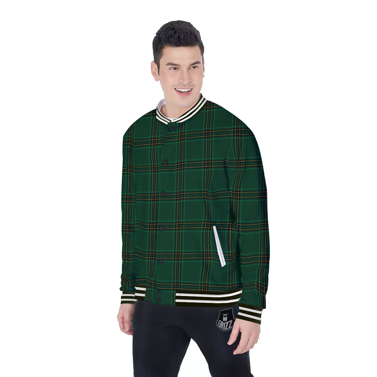 Stewart Tartan Green Print Pattern Baseball Jacket-grizzshop