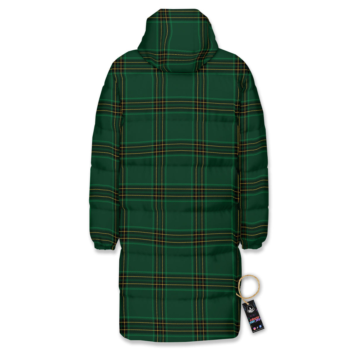 Stewart Tartan Green Print Pattern Long Down Jacket-grizzshop