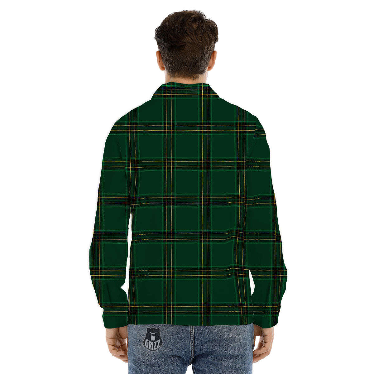 Stewart Tartan Green Print Pattern Men's Dress Shirts-grizzshop