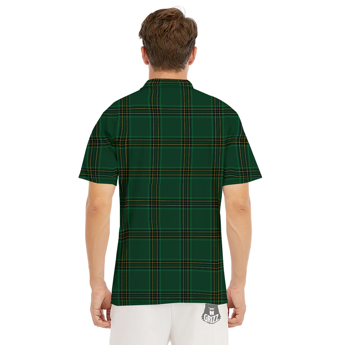 Stewart Tartan Green Print Pattern Men's Golf Shirts-grizzshop