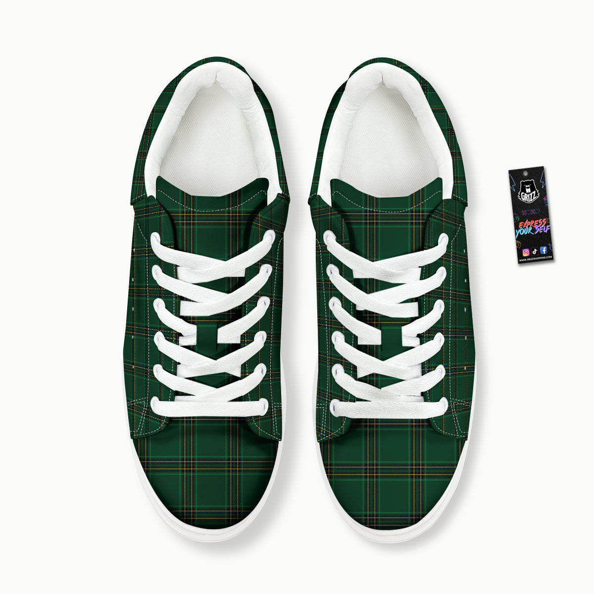 Stewart Tartan Green Print Pattern Platform Shoes-grizzshop